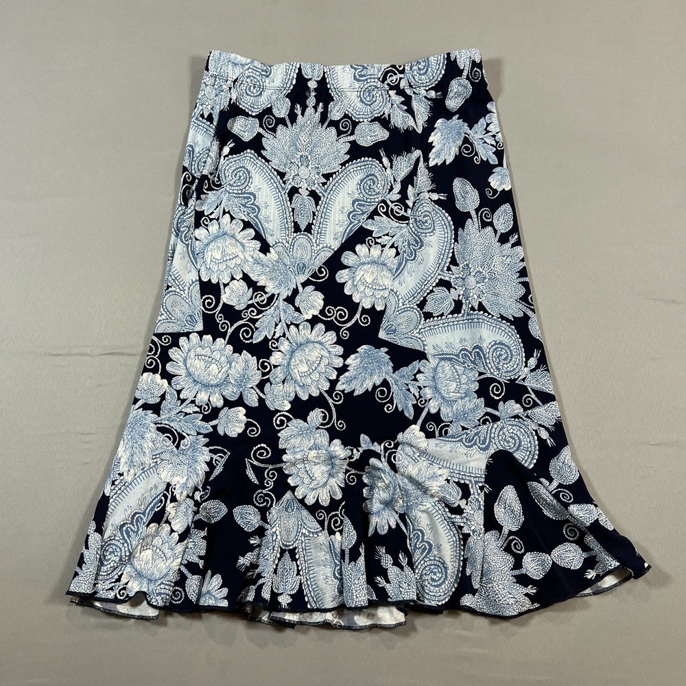 Sjs Midi Skirt Womens Small Multicolor Paisley Print Elastic Waist Ruffle Hem